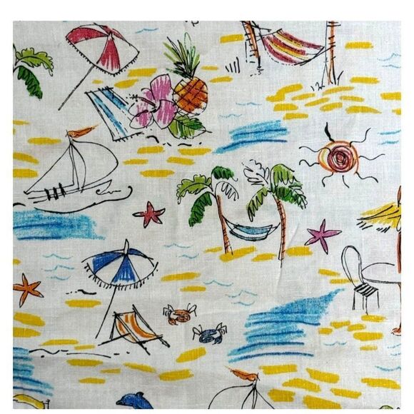 Hot Cotton by Marc Ware 100% Linen Shirt Beach Theme Boxy Size Medium Tropical - Picture 2 of 5